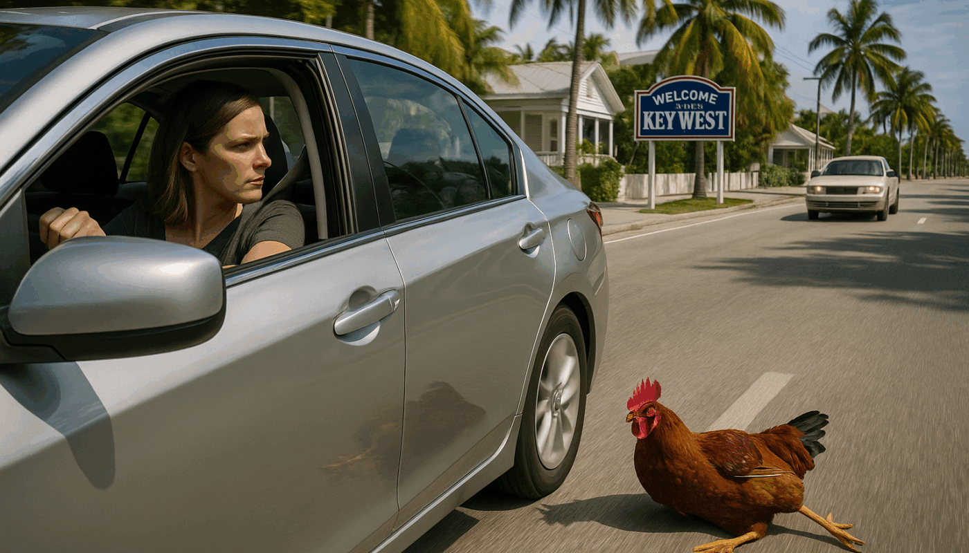 Huhn überfahren, Auto, Huhn
