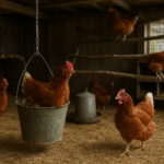 Hühner im Stall. Bild: Sora/KI