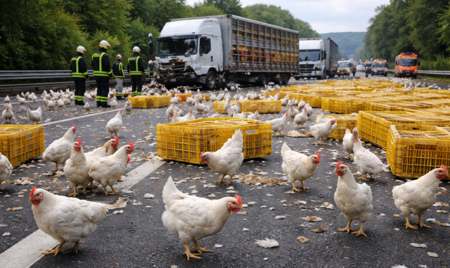 Hühner auf der Autobahn: Tiertransporter-Unfall bei Gießen
