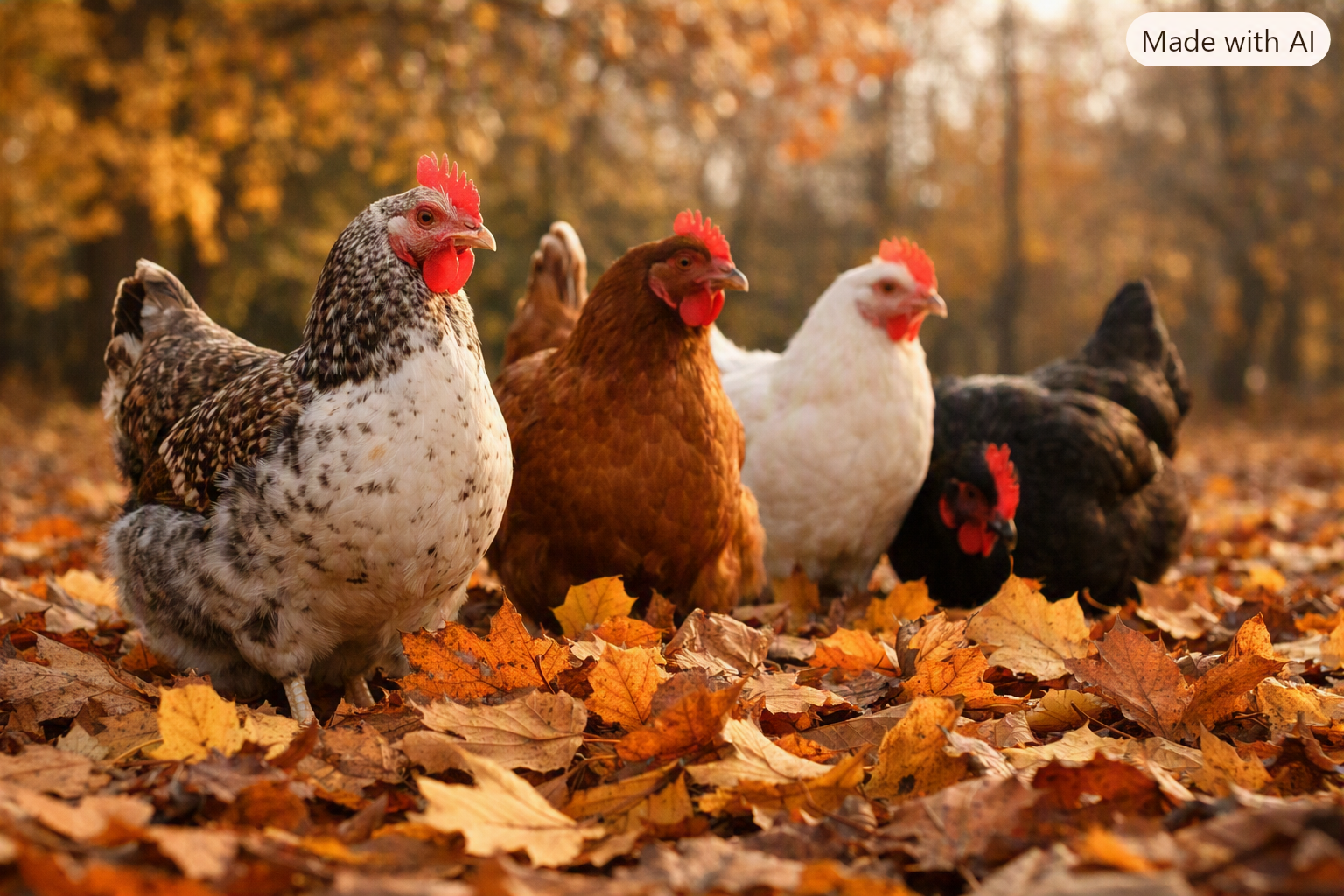 Hühner im Herbst, Foto: Copilot/KI